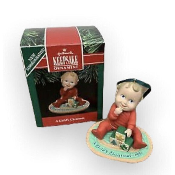 Vintage 1991 Hallmark Figurine Ornament of Baby Playing: A Child's Christmas - Picture 1 of 1